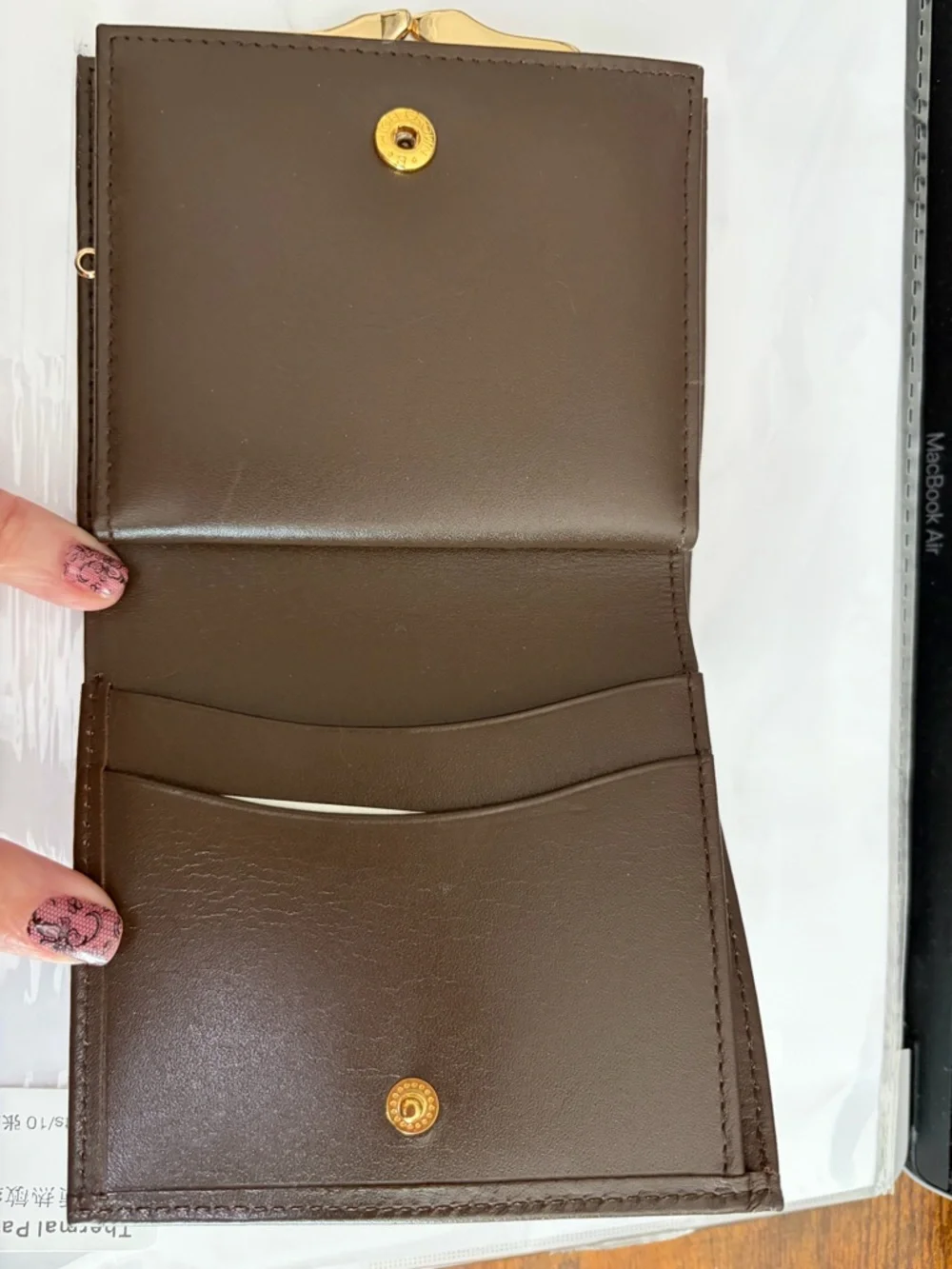 Burberry Beige Tan Check Fold Wallet with Black and Red Accents - Picture 4 of 9